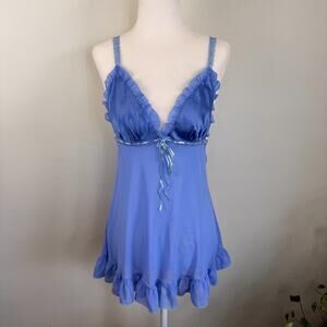 Ytg Y2K 2003 S Set Victoria's Secret Ruffle Blue Silk blnd Babydoll Slip Set